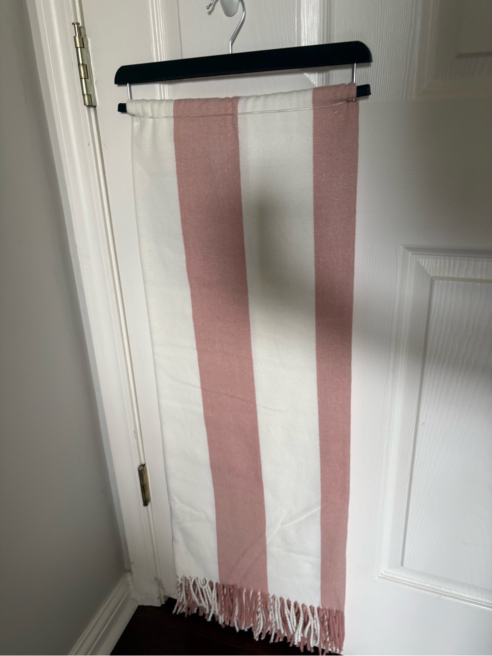 Striped cabana Pink and ivory  Fringe throw blanket